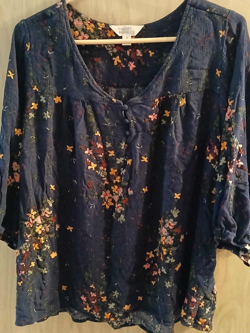 Market & Spruce Navy Floral Peasant Blouse